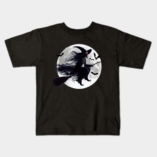 The Witch's Flight in front of the Moon Kids T-Shirt